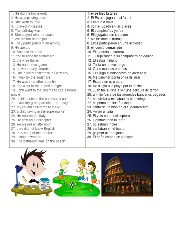 Ejemplos De Oraciones En Pasado Simple En Ingles Y Espaol