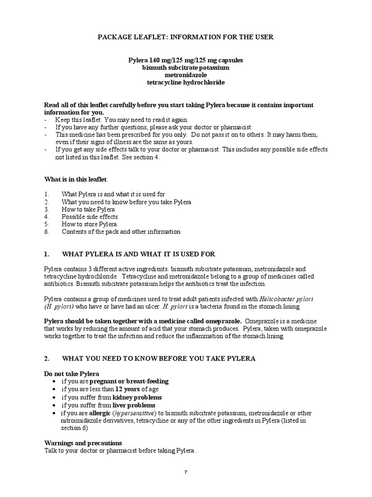 Pylera: Dosage and Usage Information | PDF | Clinical Medicine ...