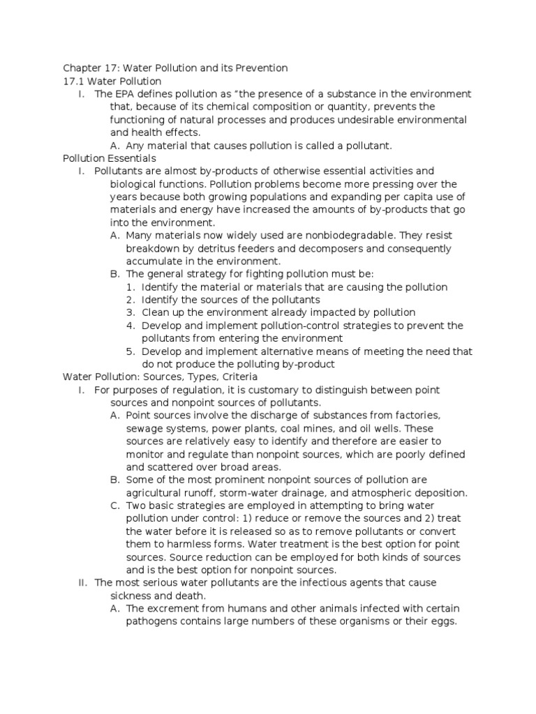APES Notes Chapter 17 Water Pollution and Its Prevention PDF
