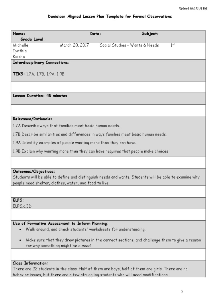 Daniel Lesson Plan | PDF | Lesson Plan | Cognition