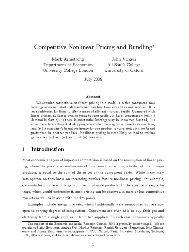 Competitive Nonlinear Pricing and Bundling | PDF | Economic Equilibrium ...