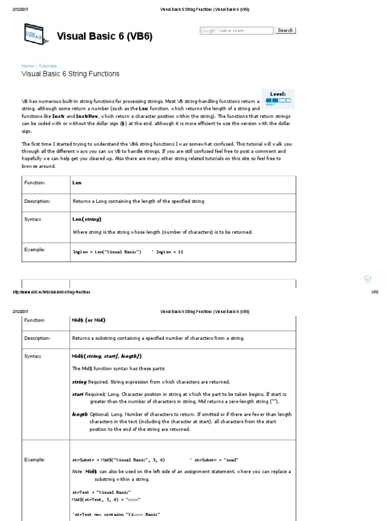 Visual Basic 6 String Functions - Visual Basic 6 (VB6) | PDF | Visual ...