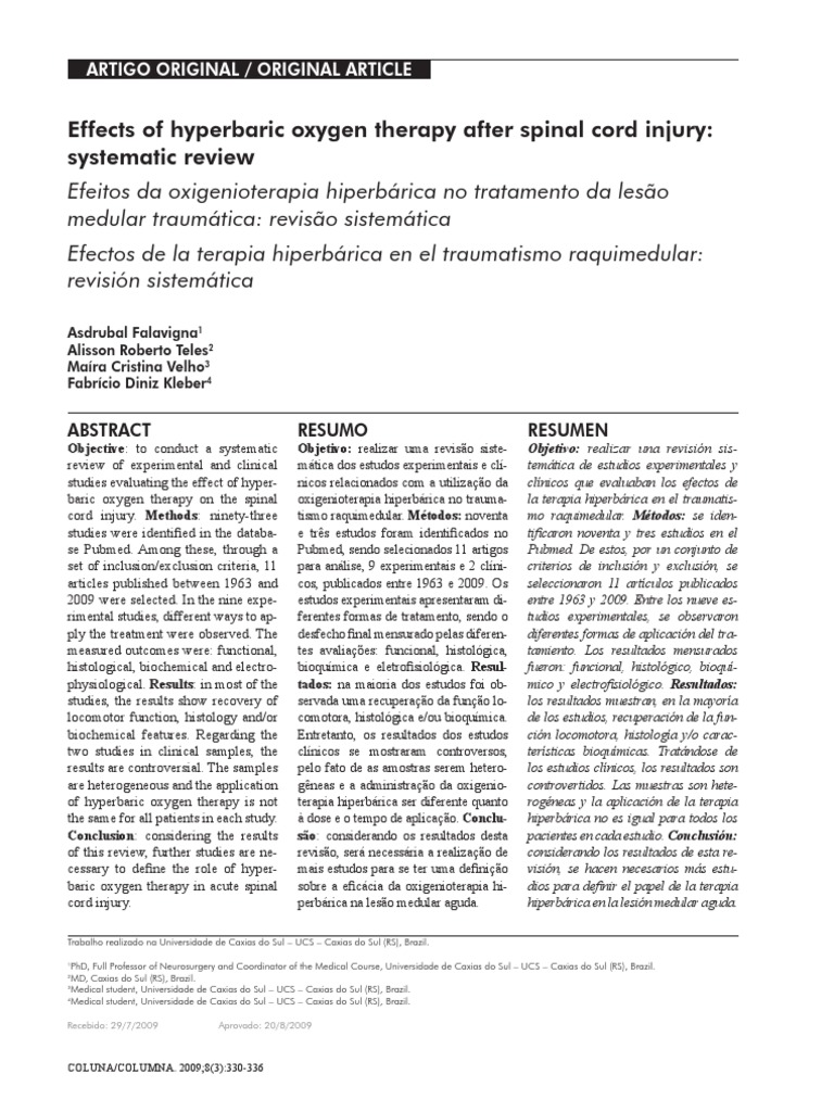 Literature Review Hbot Is Not >> Effect Of Hyperbaric Oxygen Therapy After Spinal Cord Injury Literature Review Hbot Is Not >> Effect Of Hyperbaric Oxygen Therapy After Spinal Cord Injury