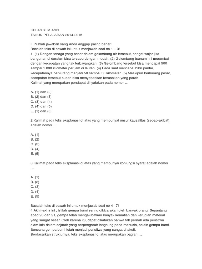 Bi Soal Teks Eksplanasi
