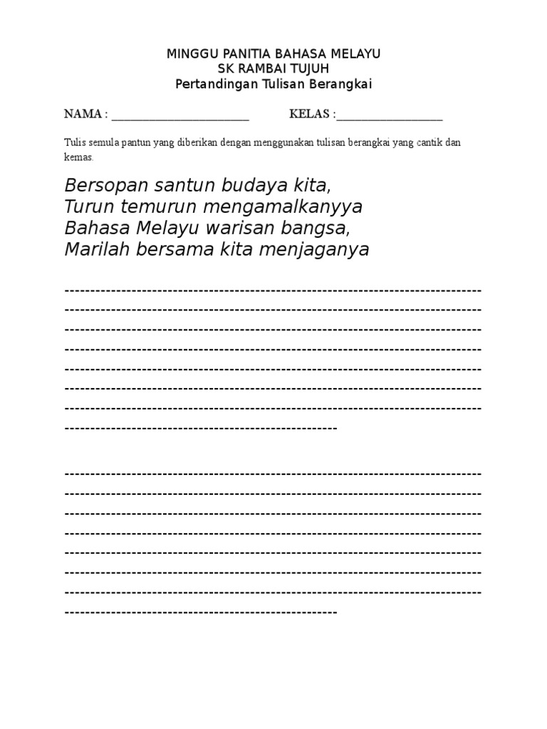 Minggu Panitia Bahasa Melayu 2015 Tulisan Berangkai Pdf