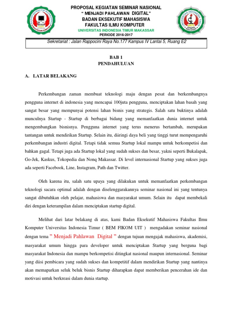 Contoh Proposal Sponsor Acara Seminar Mahasiswa