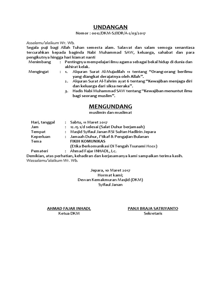 58+ Contoh Undangan Pengajian Di Mushola Terbaru