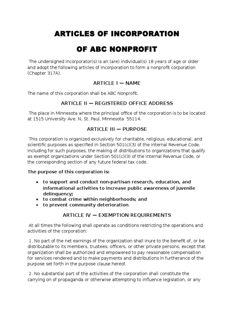 articles of incorporation | pdf | 501(c) organization | nonprofit