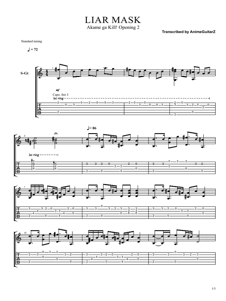 Liar Mask: Akame Ga Kill! Opening 2 | PDF | Musical Instruments | Music ...