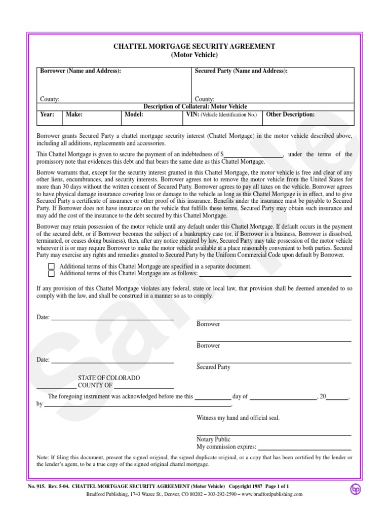 Chattel Mortgage Security Agreement Mortgage Law Security Interest