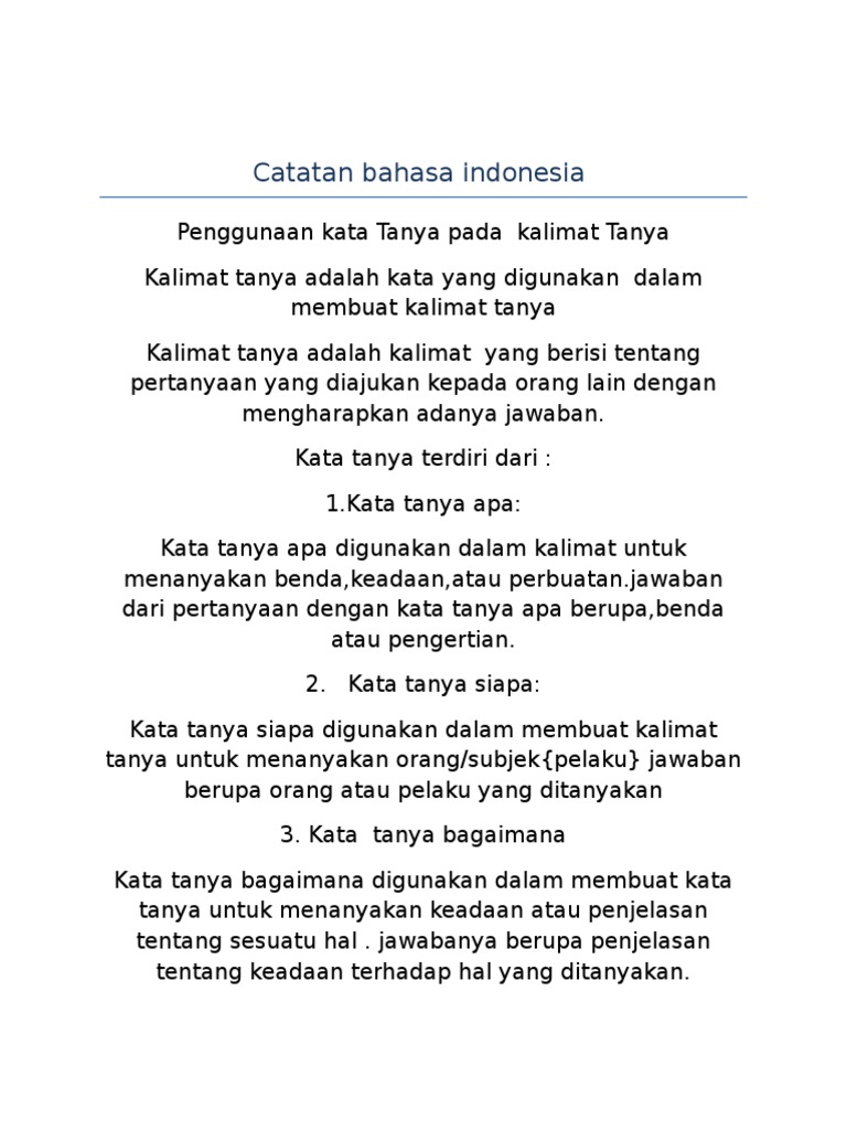 Catatan Bahasa Indonesia