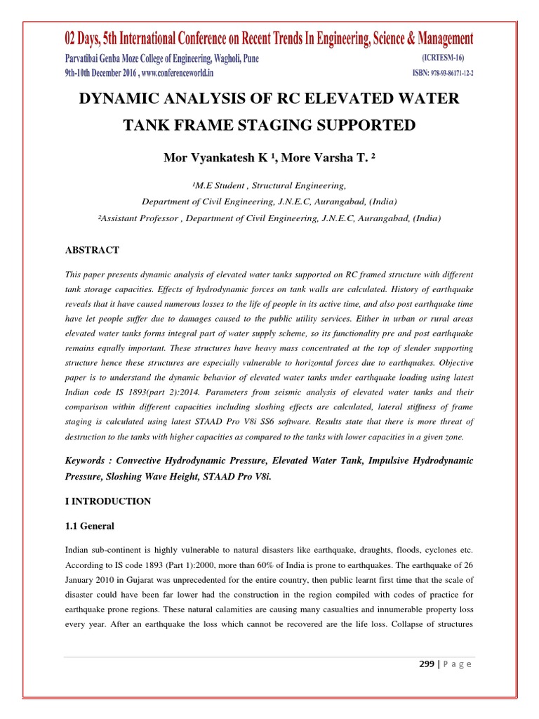 Dynamic Analysis of Elevated Water Tanks | PDF | Earthquakes | Pressure
