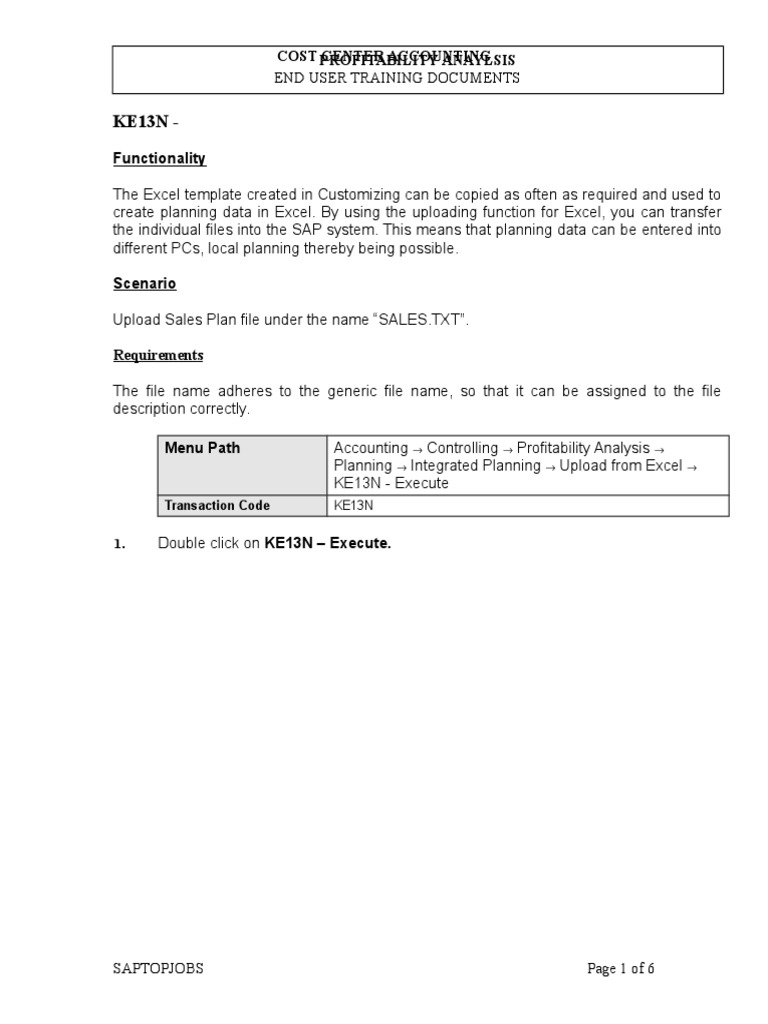 KE13N Upload of COPA Offline Planning PDF Computer File Microsoft