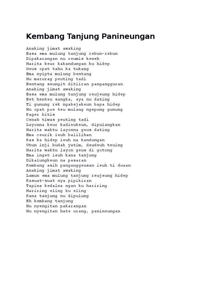 Lirik Lagu Kembang Tanjung Panineungan