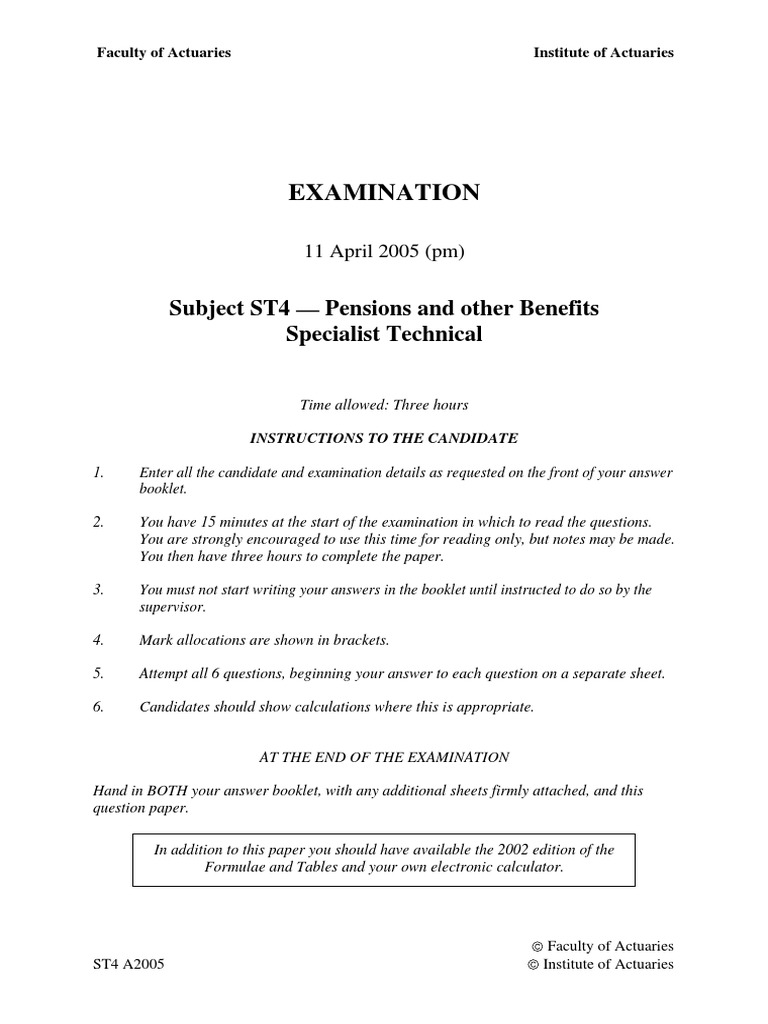 Examination Subject ST4 Pensions and Other Benefits Specialist