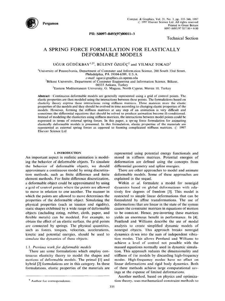 A Spring Force Formulation For Elastically Deformable Models | PDF ...