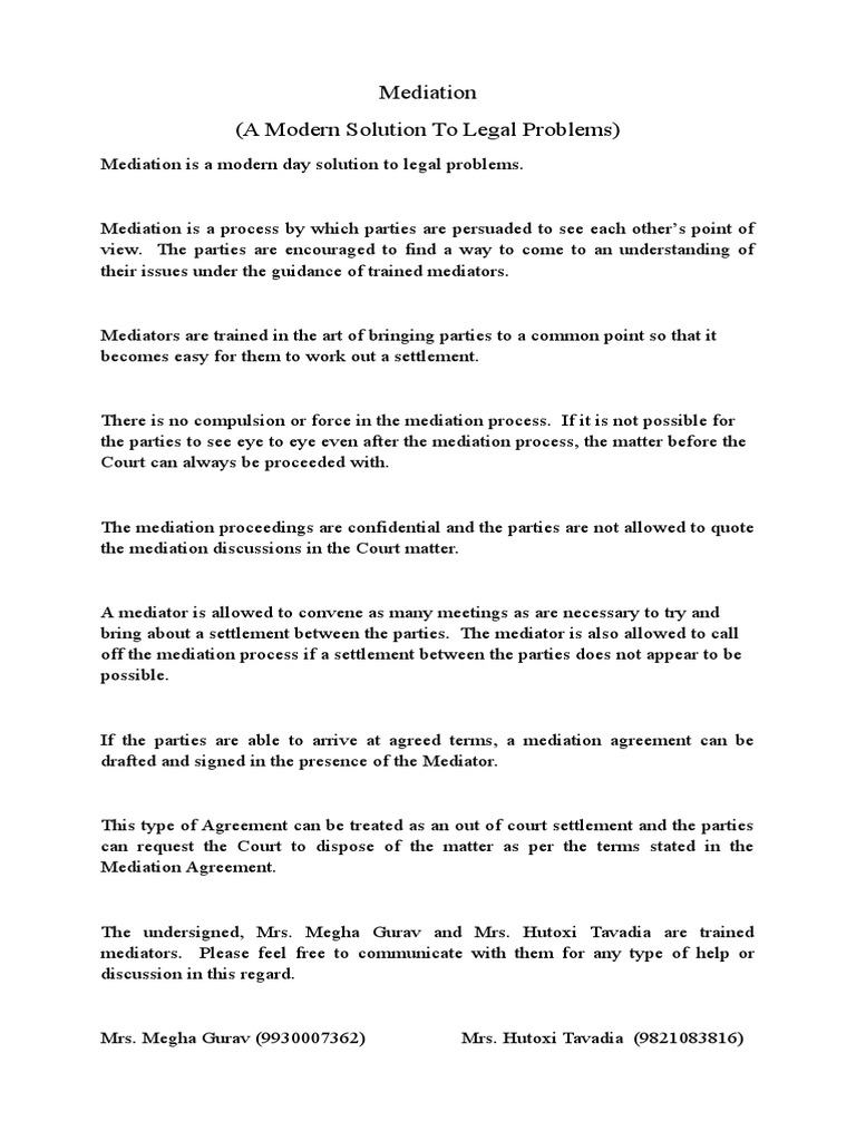 Mediation A Modern Solution To Legal Problems Pdf
