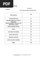 Physics Class-Xii Unit Wise Marks Distribution: Total 70