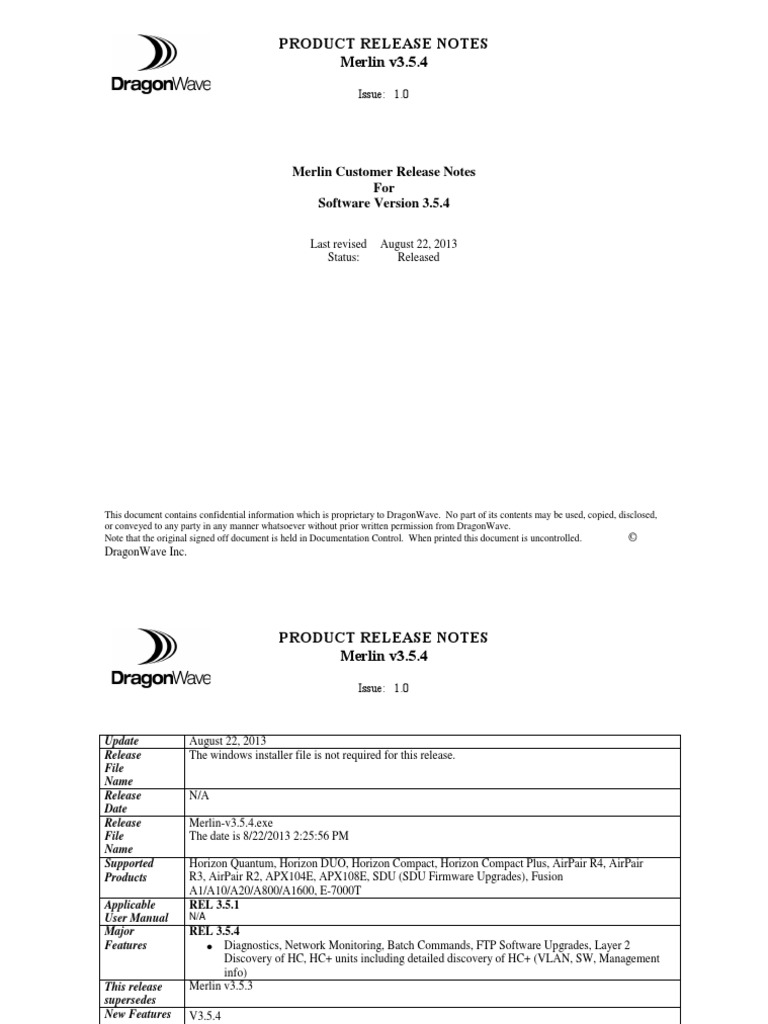 Product Release Notes Merlin v3.5.4 | PDF | File Transfer Protocol | Modem