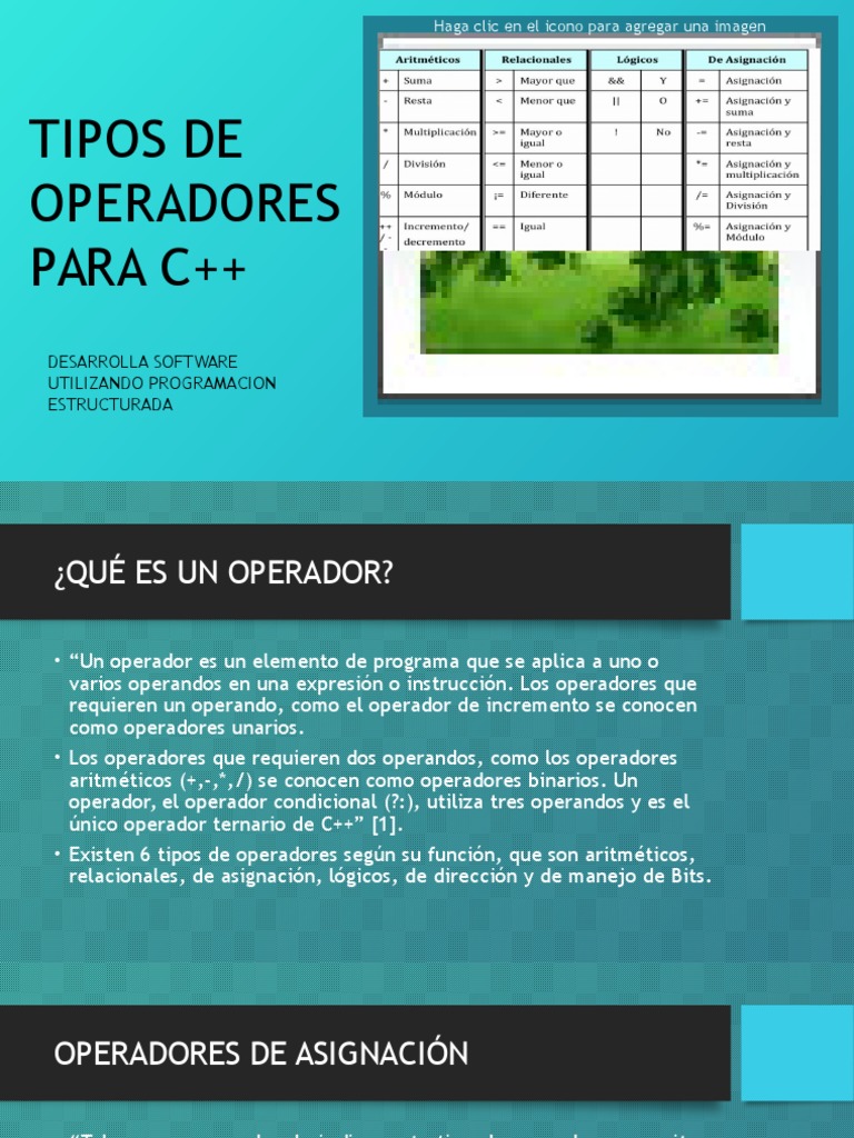 TIPOS DE OPERADORES PARA C++ Puntero (Programación de