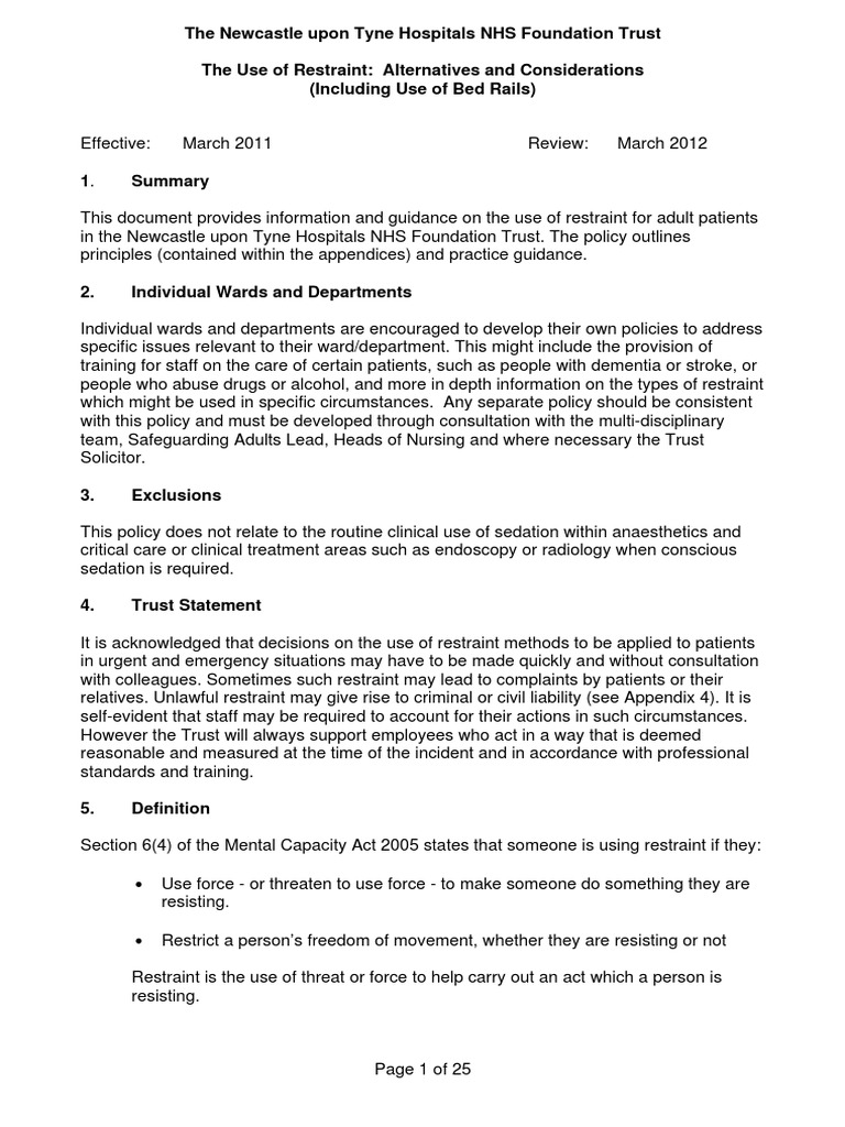 Restraint Policy 201107 Duty Of Care Negligence
