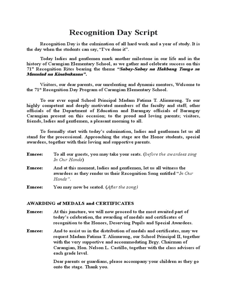 Recognition Day Script Pdf