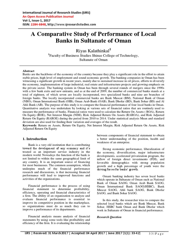 A Comparative Study Of Performance Of Local Banks In Sultanate Of