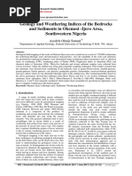 Geology and Weathering Indices of The Bedrocks and Sediments in Okemesi - Ijero Area, Southwestern Nigeria