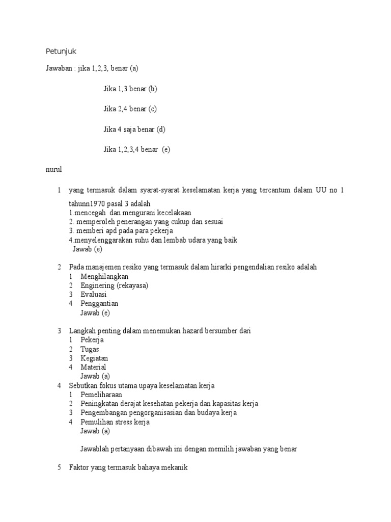 100+ Contoh Soal Studi Kasus Ahli K3 Umum + Pembahasan