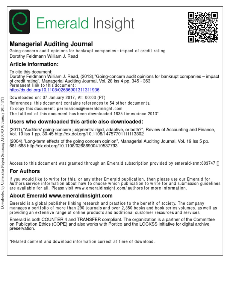 Going concern Audit Opinions For Standard Poor s Audit