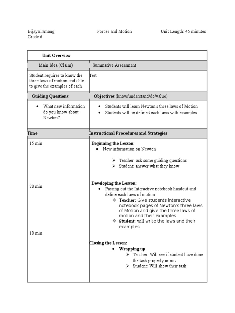 Newton's Laws of Motion Lesson Plan | PDF