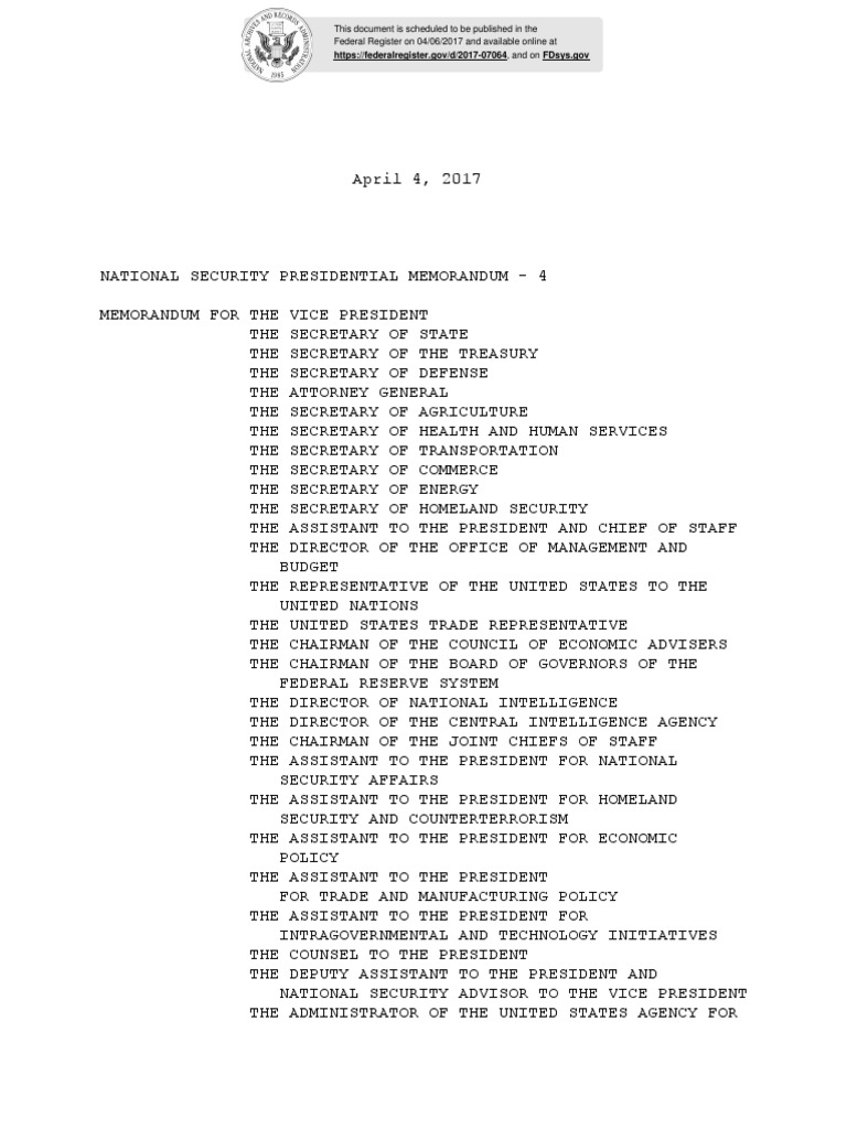 National Security Presidential Memorandum 4 | PDF