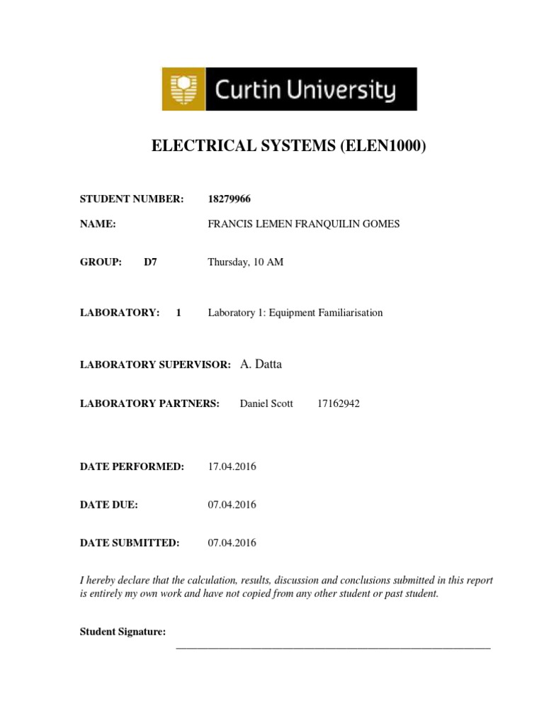 ELEN1000 Lab Cover Sheet - LAB 1 | PDF | Series And Parallel Circuits ...
