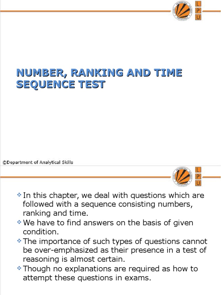 Number Ranking and Time Sequence Test | PDF | Test (Assessment) | Sports