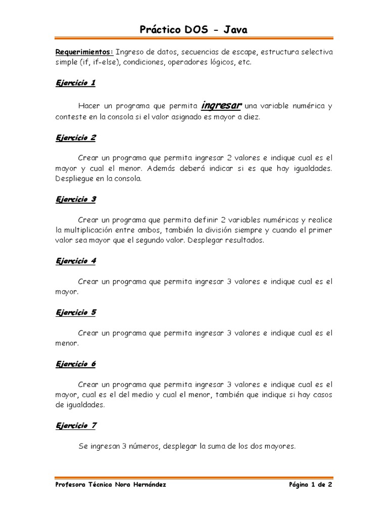 Ejercicios Java: Condiciones y Operadores | PDF | Java (lenguaje de ...