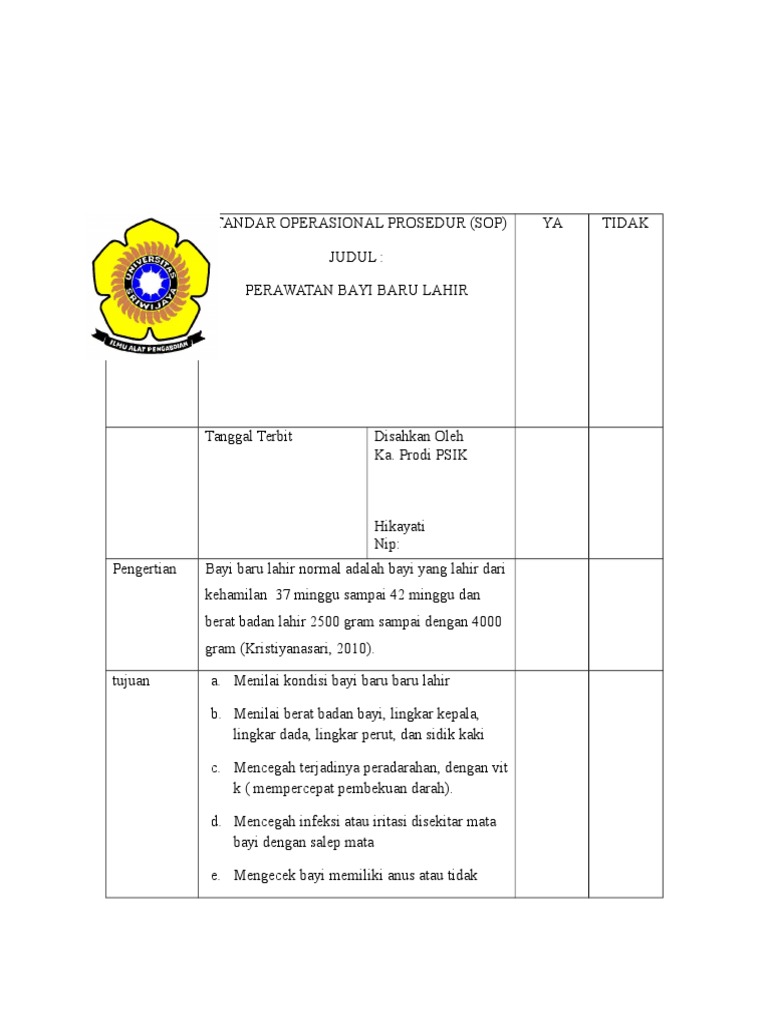 SOP SINGKAT BAYI BARU LAHIR.doc