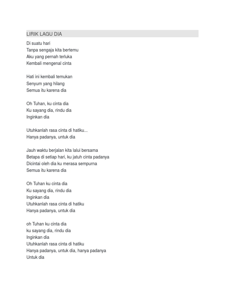 Lirik Lagu Dia Pdf