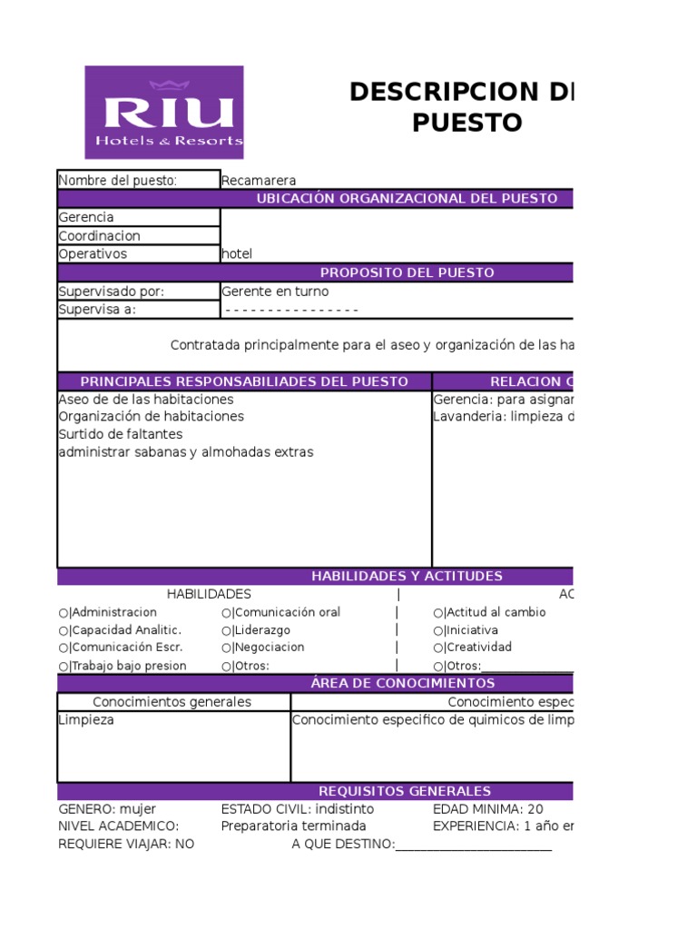 Descripcion De Puesto Hotel Contador