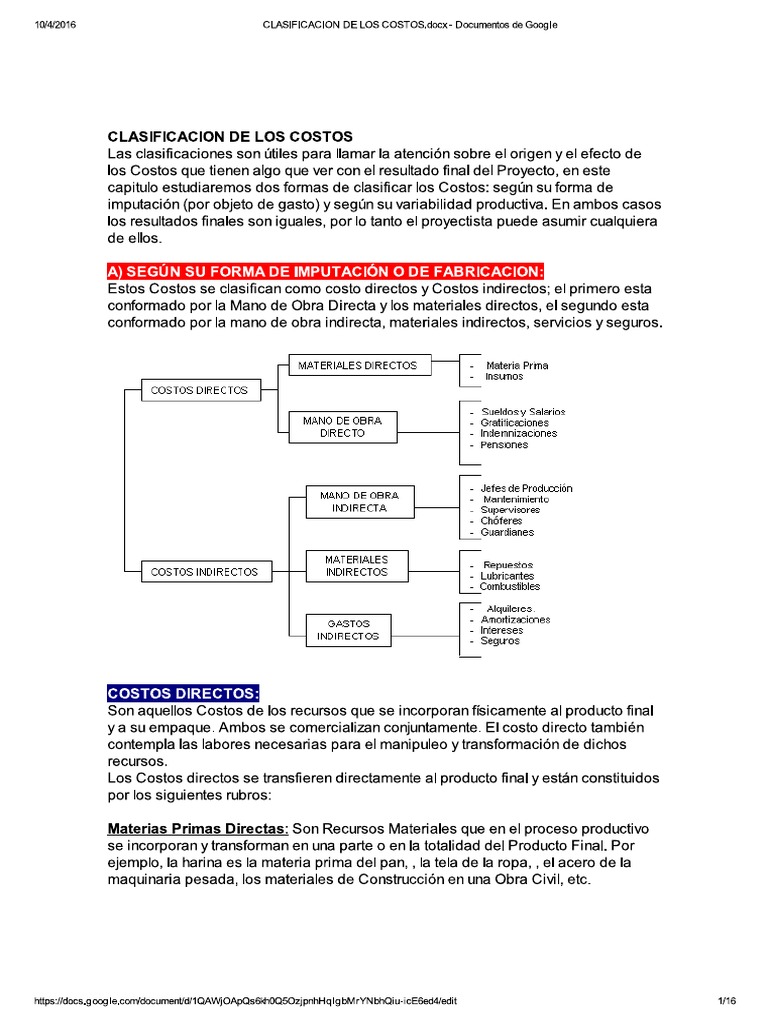 Clasificacion de Los Costos PDF | PDF