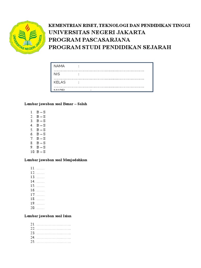 41++ Contoh form lembarab jawaban soal ipa ideas