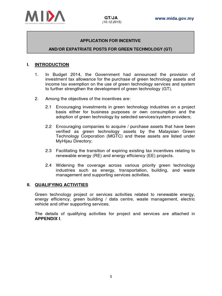 Green Technology Investment Incentives Guide | PDF