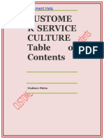 Customer Service Culture Table of Contents