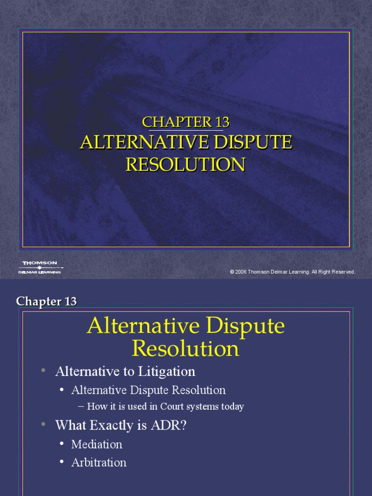 Chapter 13 Alternative Dispute Resolution PDF Mediation Alternative Dispute Resolution