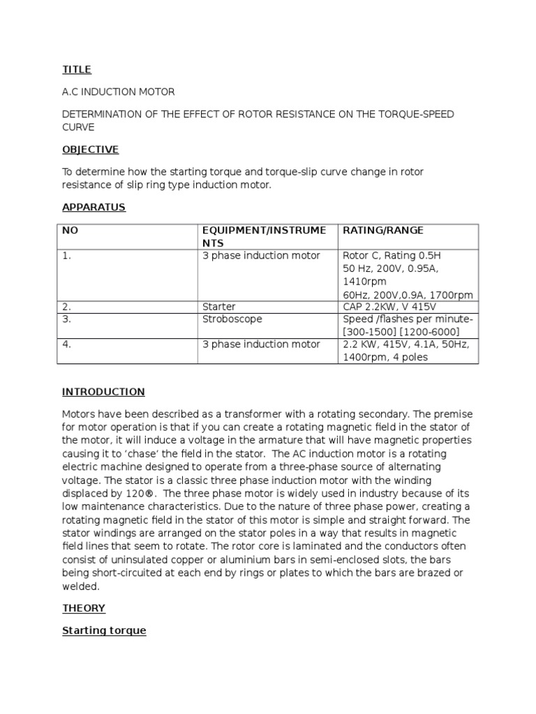 3 Phase Induction Motor Report | PDF | Electromagnetism | Electrical ...