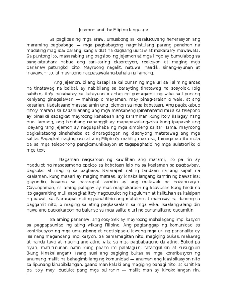Jejemon and The Filipino Language PDF