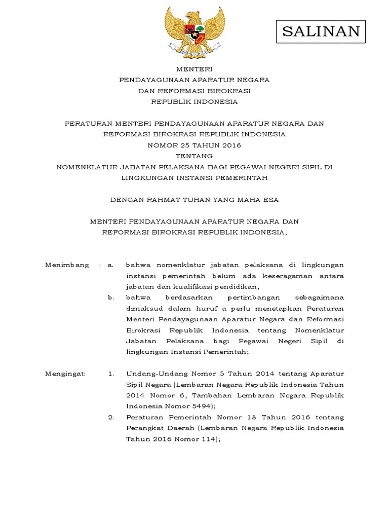 Permenpan no 25 tahun 2016 tentang jabatan pelaksana.pdf
