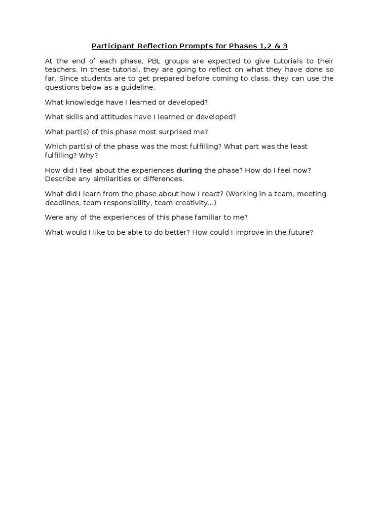 PBL Reflection Prompts for Students | PDF | Education Theory ...