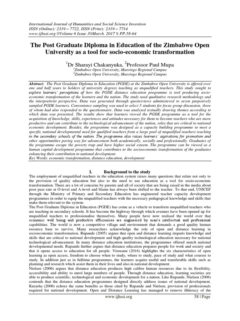 The Post Graduate Diploma in Education of The Zimbabwe Open University