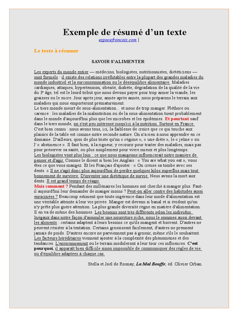 Exemple De Resume De Texte Pdf Famine Malnutrition