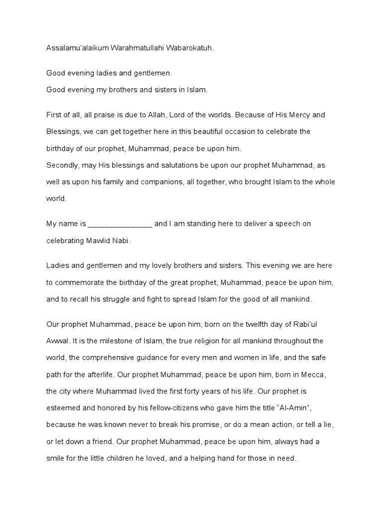 Pidato Bahasa Inggris dalam Memperingati Maulid Nabi